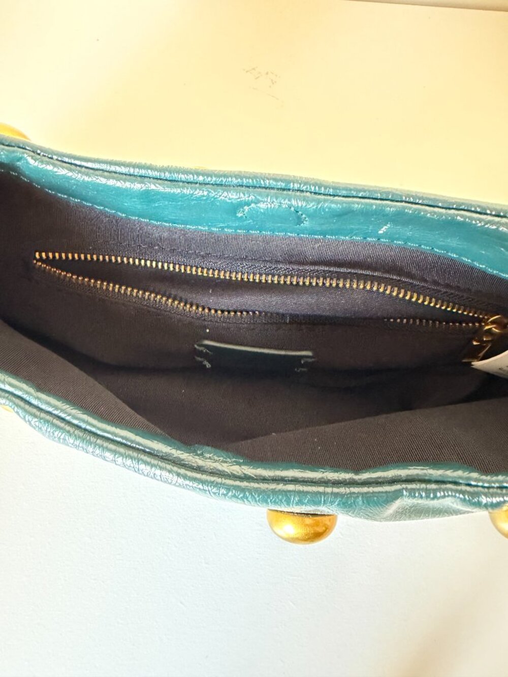 Zara Y2K Gold Stud Hobo Bag | Dark Green Patent Leather Shoulder Bag | Vintage - Picture 6 of 8